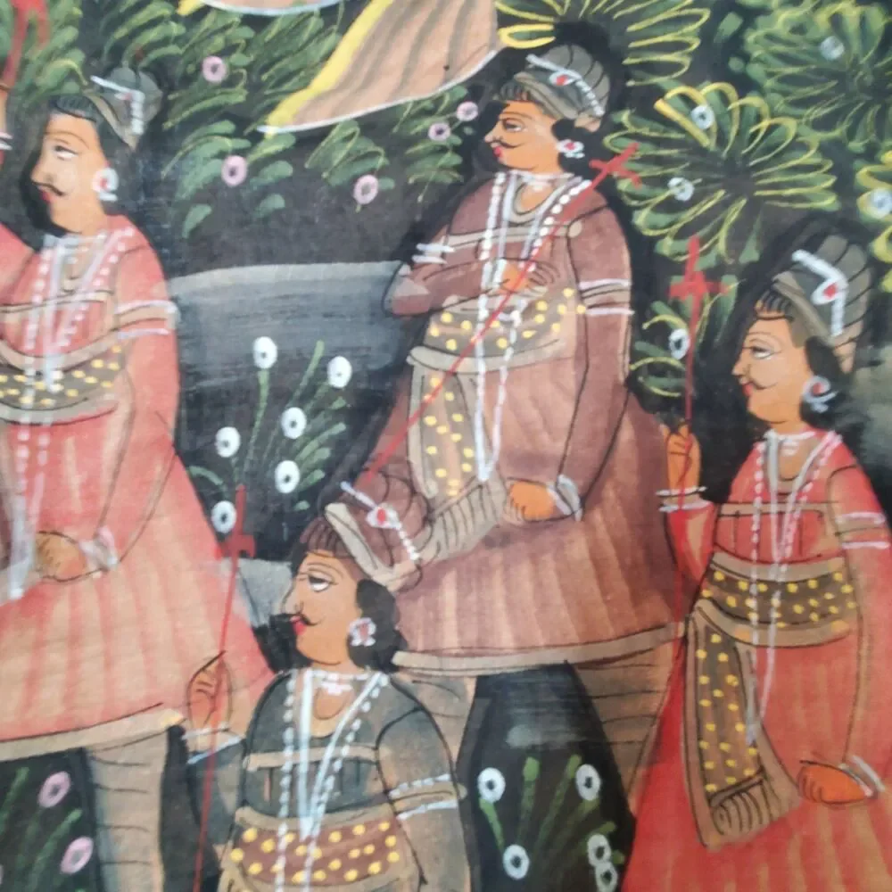 Vintage Tapestry Hand Painted India Traditional Royal Procession Scene 60x40
